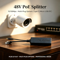 Divisor PoE 5V 2A 10W, Entrada DC44-57V, IEEE802.3af/at 10/100Mbps, Salida Micro USB/Tipo-C, QoS, Apilable, para Cámaras IP, CCTV, Redes