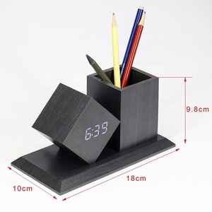 KH-WC010 Tùy Chỉnh Đứng <span class=keywords><strong>Fancy</strong></span> Văn Phòng Máy Tính Để Bàn Đa Chức Năng Bàn Quà Tặng Bút Gỗ Chủ Với Kỹ Thuật Số LED Đồng Hồ Báo Thức - Product Image 4