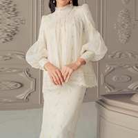 Neuankömmling Muslim Dress Set Damen bekleidung 2-teiliger Abaya-Anzug Hari Raya Puff ärmel Eid Malaysia Baju Kurung Islamische Kleidung