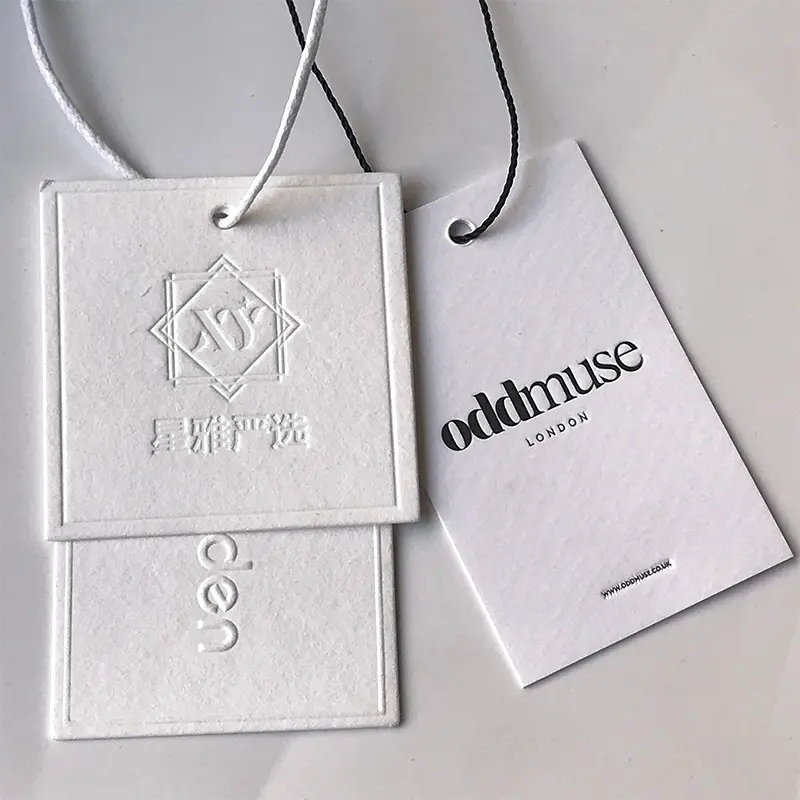 Embossed Hangtags colored price tags hang paper tag brand name tags custom labels for clothing brand