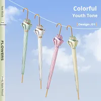 Nouveau style incontournable : parapluie droit à long manche, résistant aux intempéries, avec dentelle colorée, colle noire et protection UV.