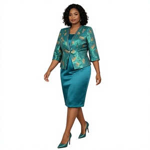 Ensemble deux pièces pour femmes grandes tailles, robe en satin avec veste, élégante, longueur genoux, imprimé, tenue d'automne - Product Image 2