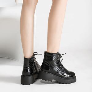 Botines Cortos de Charol Negro para Mujer, Cómodos, con Cierre de Cordones y Cremallera, Forro de Piel y Suela Gruesa para Primavera y Otoño - Product Image 5