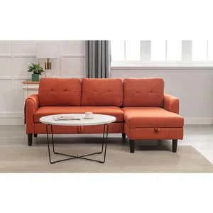 DONGGUAN TIANHANG MOBILIÁRIO nova laranja loveseat linho + chaise com armazenamento sofá-cama conjuntos