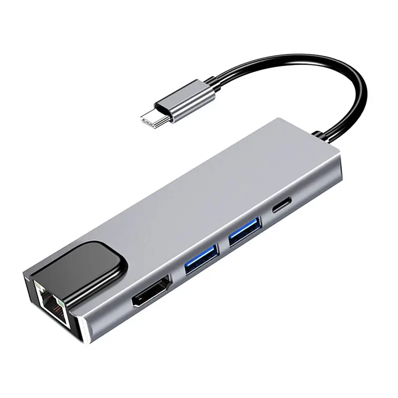 5 in 1 Type C hub to HDMI + 2 ports USB 3.0 + RJ45 network port+ type c usb c HUB Adapter for Pro
