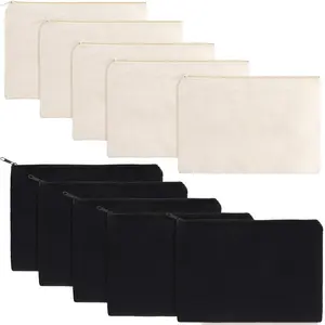 2022 Groothandel Blank Plain Katoenen Canvas Cosmetische Zak Aangepaste Reizen Katoenen Canvas Make-Up Tas Voor Vrouwen