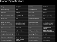 Capteur LiDAR 3D ROBOSENSE Airy avec 96/192 canaux, portée de détection de 30 m, champ de vision 360°/90° pour la conduite autonome et les systèmes ADAS