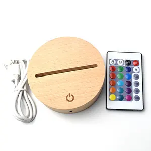 Ronde Houten Led Light Base,Acryl Stemming Licht Hout Lamp Base,3D Creativiteit Visualisatie Lamp