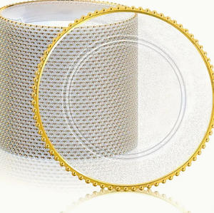 Assiette de présentation dorée transparente de 13 pouces avec perles, en plastique doré, pour mariage, dîner, décoration de fête et assiettes de présentation - Product Image 2