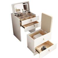 Table de toilette moderne de luxe en bois blanc avec miroir et éclairage pour chambre d'hôtel, avec tiroirs pour maquillage, style nordique