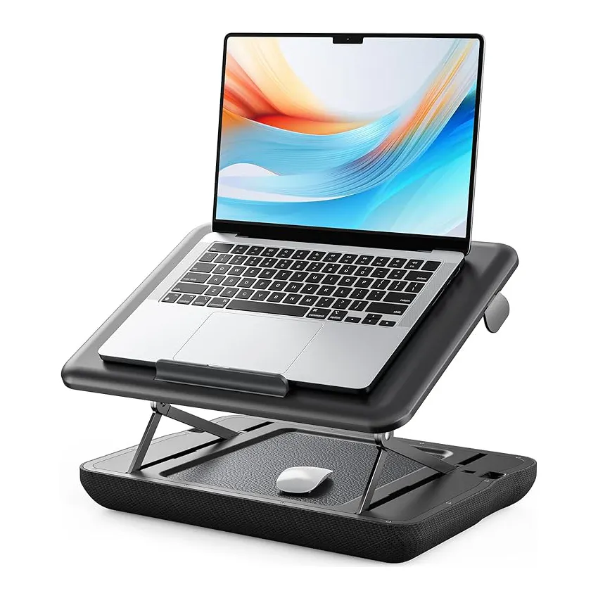 ポータブルな新しいデザインの調節可能なラップトップテーブルラップトレイデスク、クッションの高さ調節可能なラップトレイスタンド付き