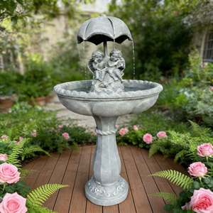 น้ำพุรูปทรงร่มโบราณ ทำด้วยมือ ทนทานต่อสภาพอากาศ ทำจากเรซินไฟเบอร์กลาส ใช้พลังงานแสงอาทิตย์ สำหรับตกแต่งกลางแจ้ง พร้อมอ่างน้ำนก - Product Image 1