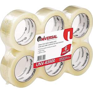 UNV63500 Cinta Adhesiva Transparente Universal de 3 Pulgadas de Diámetro Interior x 110 Yardas de Largo para Sellado de Cajas, Paquete de 6 - Product Image 1