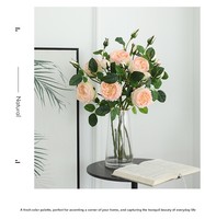 Bunga Mawar Sutra Austin Rose Artificial 3 Kepala, Lembut, Melembapkan, Gaya Nordic, Dekorasi Ruang Tamu Pernikahan, Buket Mawar