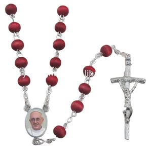 Chapelet catholique de perles parfumées en bois, boîte ronde en plastique avec autocollant Saint, 7mm - Product Image 1