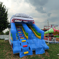 14.7ft nouveau saut gonflable requin dessin animé Animal parc à thème rebond escalade maison Moonwalk toboggan sec