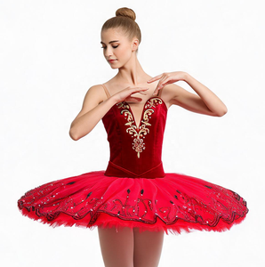 S0090 <span class=keywords><strong>Tutu</strong></span> de ballet rouge personnalisable professionnel pour adultes, en tulle rigide type pancake, costume de danse avec matériaux de qualité supérieure - Product Image 1