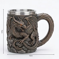 Mug isotherme double paroi en acier inoxydable avec revêtement en résine 3D gaufrée motif dragon, écologique, style gothique, pour bière ou café, vente en gros sur mesure