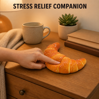 Jouet Squishy Croissant à Remontée Lente, Design en Forme de C, Couleur Orange Brun, Anti-Stress, Compagnon de Bureau