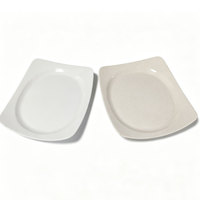 Assiette carrée en mélamine blanc pur, coins surélevés, design minimaliste moderne, logo personnalisable pour hôtels, cuisine chinoise/occidentale