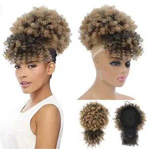 Synthetic Chignon Afro Puff Kinky Curly Hair Bun Mohawk Ponytail Clip in Hair Extensions with Six Clips for Black Women