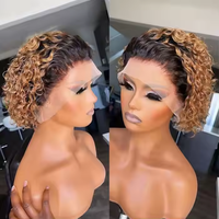 Pelucas de cabello humano rizado corto 13x4 HD frente de encaje sin pegamento 250% densidad brasileño onda de agua Pixie corte prearrancado negro Natural