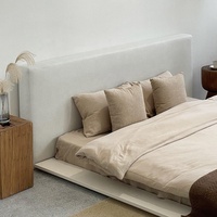 Cama de Plataforma de Madera Maciza Estilo Wabi Sabi, Estructura de Cama Tamaño Queen/King, Cama Tatami Blanca, Muebles de Dormitorio