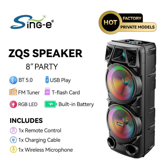 Sing-e ZQS8210 High-Power 8-Inch Double Speaker for 5.0 Plastic Portable Wireless Microphone Square Dance Speaker