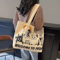 Nouveau sac fourre-tout en toile à motif de dessin animé, grande capacité, sac à bandoulière polyvalent décontracté pour étudiante, école, travail, shopping quotidien