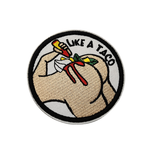 Écusson rond brodé drôle avec motif 'LIKE a TACO', en tissu de qualité 'ASS With Taco', à coudre sur sacs, chapeaux, polos, vestes - Product Image 4