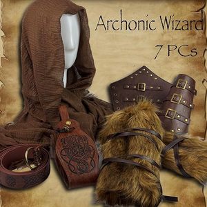 Ensemble de 7 accessoires de costume Renaissance : Ceinture en cuir, pochette, protège-bras, protège-jambes, châle – Idéal pour LARP, Ren-Fair, Halloween - Product Image 2