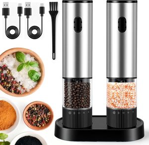 Nuevo Diseño, Molinillo de Sal y Pimienta Eléctrico Automático Recargable por USB de 118 ml con Temporizador y Dosificador, con Base y LED - Product Image 1