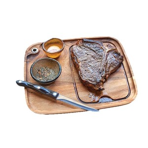 Plateau à steak en bois d'acacia, planche à découper carrée pour les repas de style occidental, design simple, matériau en bambou, 26,7x19x1,2 cm - Product Image 5