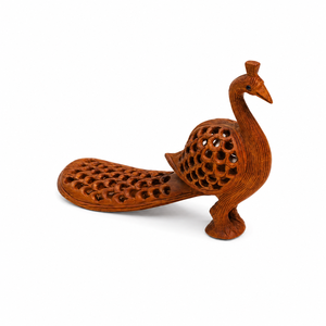 Statue de paon en bois artisanale |   Figurine d'oiseau en bois sculpté |   Décoration d'intérieur - Product Image 3