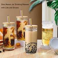 Prix d'usine Verre Mason de 24 oz avec couvercle et paille, pour café glacé, idéal pour les articles cadeaux