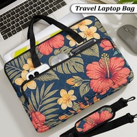 Sac pour ordinateur portable matelassé personnalisé à motif floral tropical insulaire pour ordinateur de 14 à 16 pouces avec poignées et bandoulière