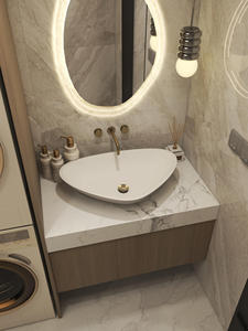 Gabinetes de baño personalizados de fábrica con lavadoras Prácticos tocadores de baño de madera con gabinete de almacenamiento de luces LED - Product Image 2
