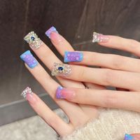 Faux ongles à presser faits main en forme de bec de canard, 10 pièces, réutilisables, en acrylique, pour modèle carré à motifs artificiels