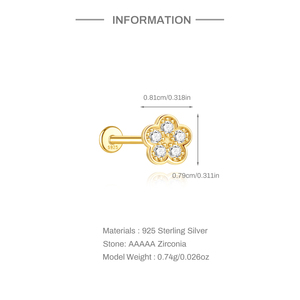 Piercing de Cartílago con Forma de Mariposa y Flor, Chapado en Oro de 18K, Plata 925, Zirconia 5A, 1.2*8mm - Product Image 6
