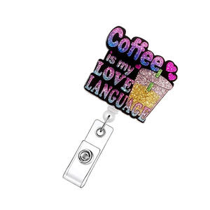 Koffie Cup Design Glitter Intrekbare Badge Haspel Met Sleutelhanger Voor Werknemers Rugzakken - Product Image 5