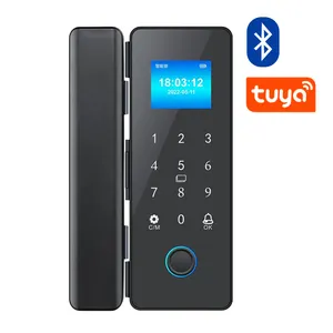 Serrure biométrique automatique d'empreinte digitale de Tuya avec la clé de code de carte ouvrent la serrure de porte en verre coulissante sans cadre de cadre