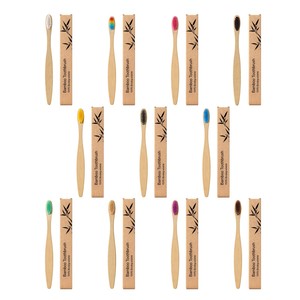 Brosse à dents en bambou biodégradable en gros avec poils souples, couleur bois foncé, avec étui de rangement et pochette - Product Image 1