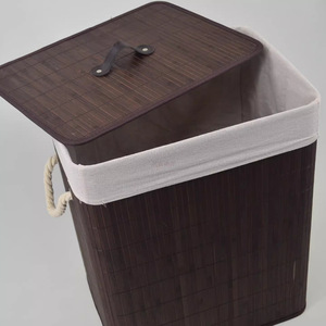 Bamboo Laundry <b>Basket</b> Round Foldable Fabric Clothing Organizer Storage With Lid And Rope Handles - Product Image 4