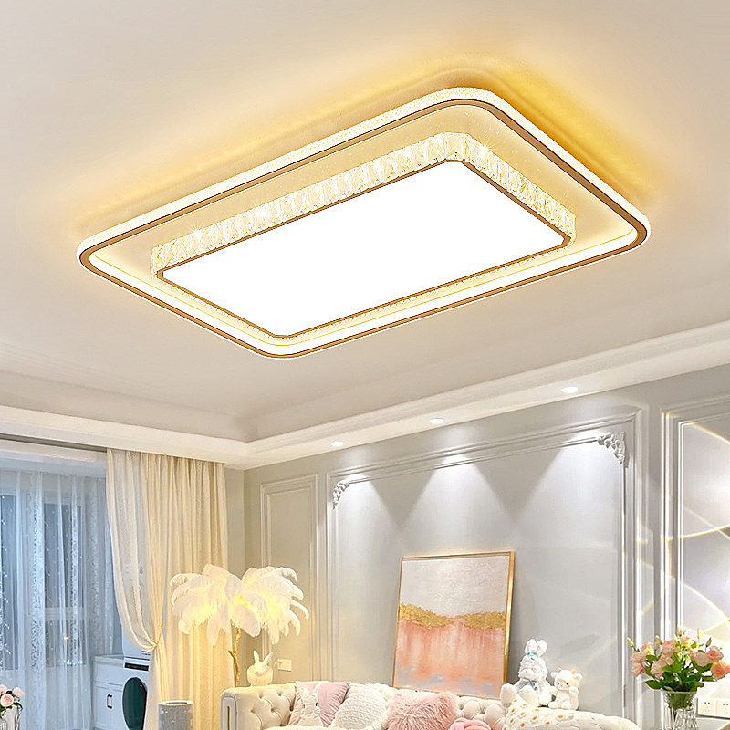 Modern Simple Iron & Crystal Led Ceiling Lamp Ip33 Rated Super Bright For Home Office