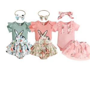 Fuyu Bé Trang Phục Sơ Sinh Cô Gái Quần Áo Ruffle Romper Top Và Váy Với Headband Bộ