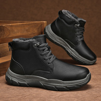 Bottes d'hiver pour hommes en cuir doublées de polaire, à lacets, chaudes, antidérapantes, résistantes à l'usure, pour l'extérieur