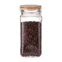 Grand pot de rangement de cuisine en verre avec couvercle hermétique en bambou et pince de fermeture pour organiser les aliments et le café