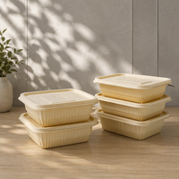 Boîte à lunch carrée biodégradable en amidon de maïs, jetable, à compartiment unique, hermétique, compatible micro-ondes, pour plats à emporter YH-F-34