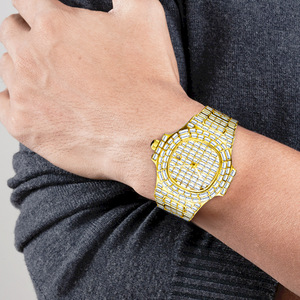 Montre de luxe à Quartz pour hommes, livraison gratuite, Hip Hop, or, étanche, diamant glacé, Baguette - Product Image 5