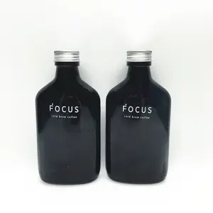 Botol Kopi Semprot Warna Hitam, Kreatif 200Ml, Botol Kopi Minuman Dingin Kaca Datar dengan Tutup Sekrup